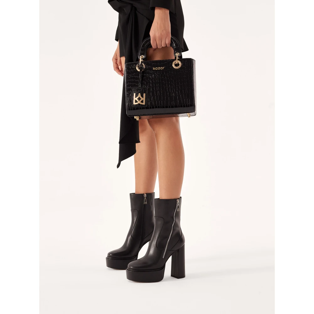 Kazar Elegante leren handtas met handgrepen geaccentueerd door print Black Dames