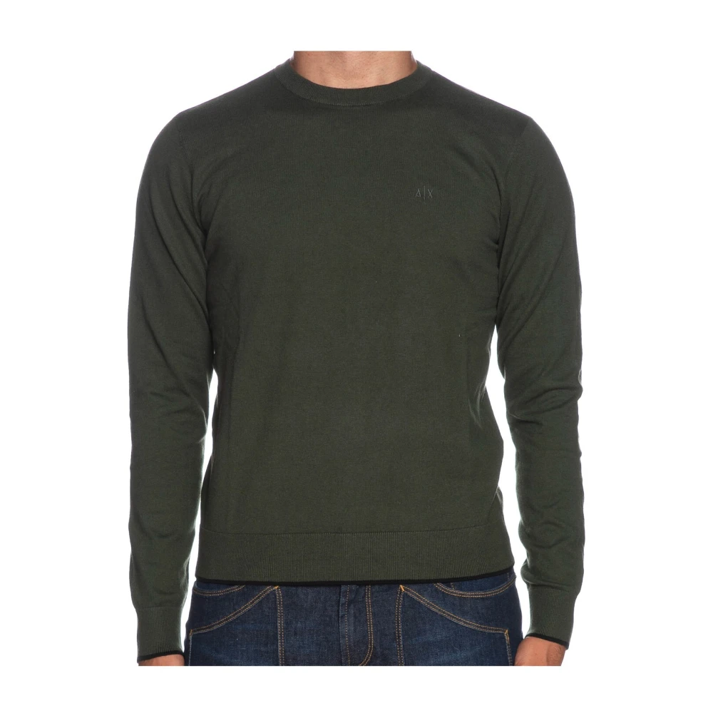 Armani Exchange Uomo Verde Maglione A Maniche Lunghe Con Logo Ricamato