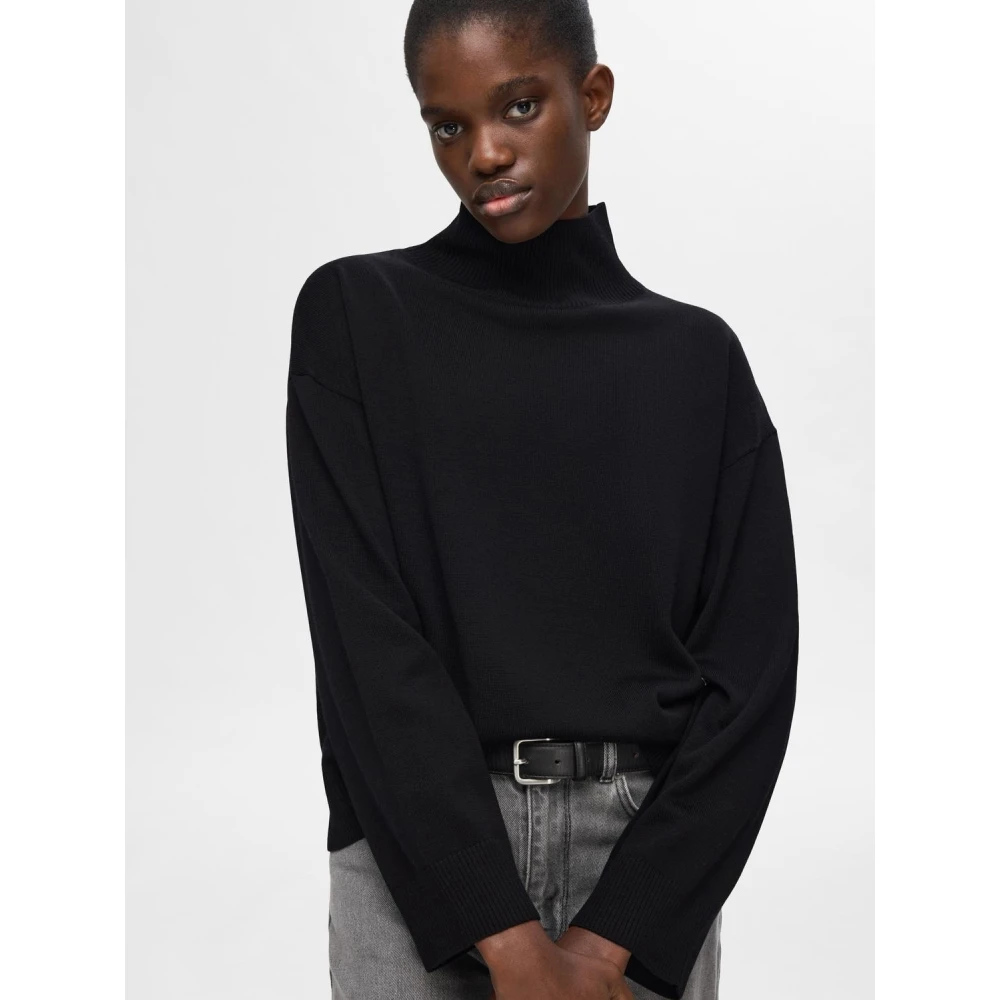 Selected Femme Merino Wol Coltrui Zwart Black Dames