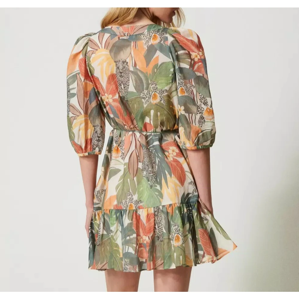 Twinset Korte Mousseline Print Jurk Multicolor Dames