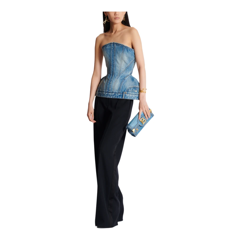 Balmain Gestructureerde denim bustier Blue Dames