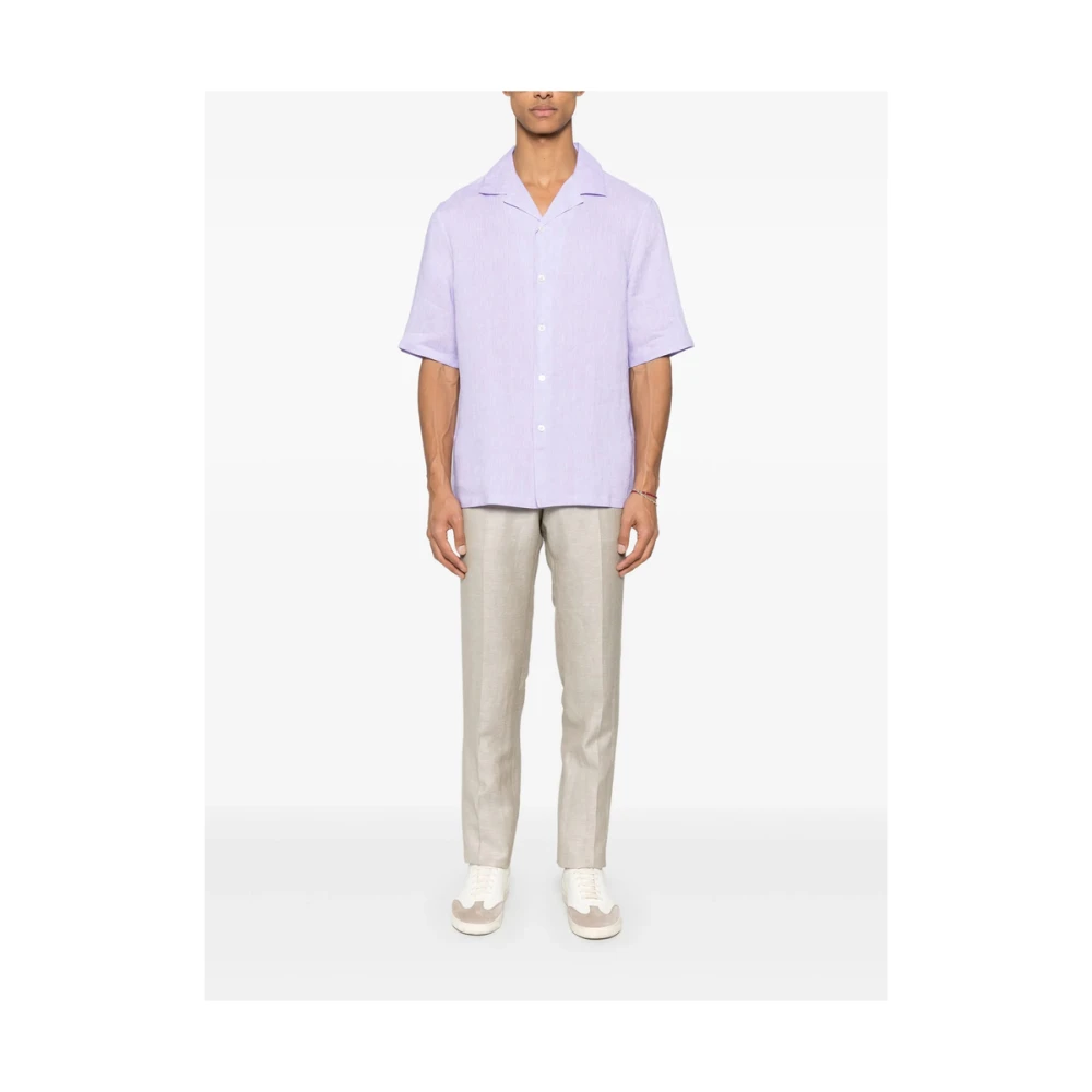 BRUNELLO CUCINELLI Lavendel Paarse Camp Kraag Shirt Purple Heren