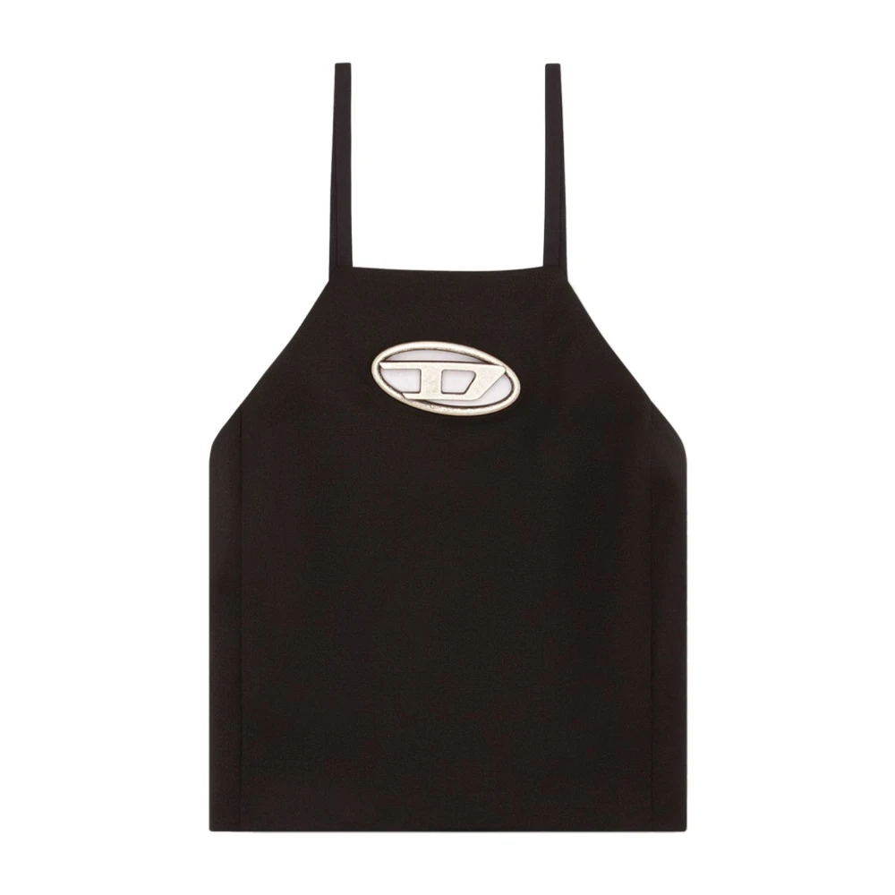 Diesel Rugloze wollen keper top met metalen plaquette Black Dames