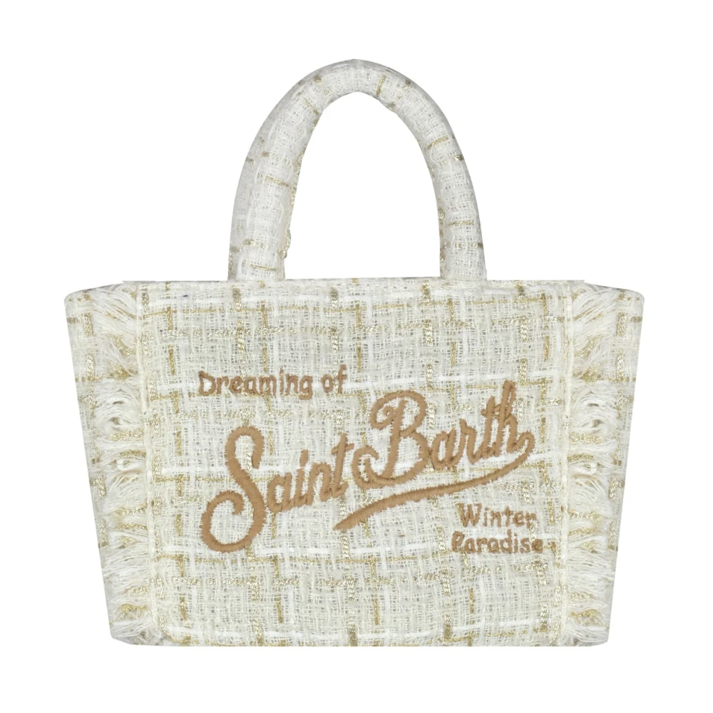 MC2 Saint Barth Tweed Mini Tas met Franjes Beige Dames