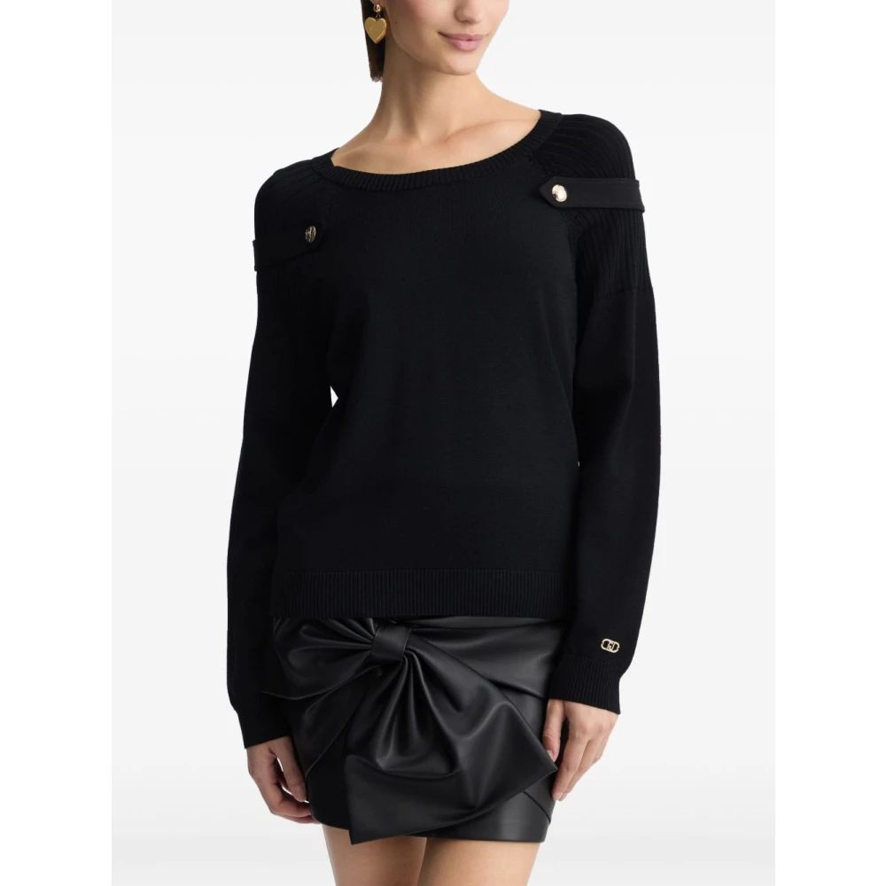 Liu Jo Zwarte Logo Sweater met Ronde Hals Black Dames