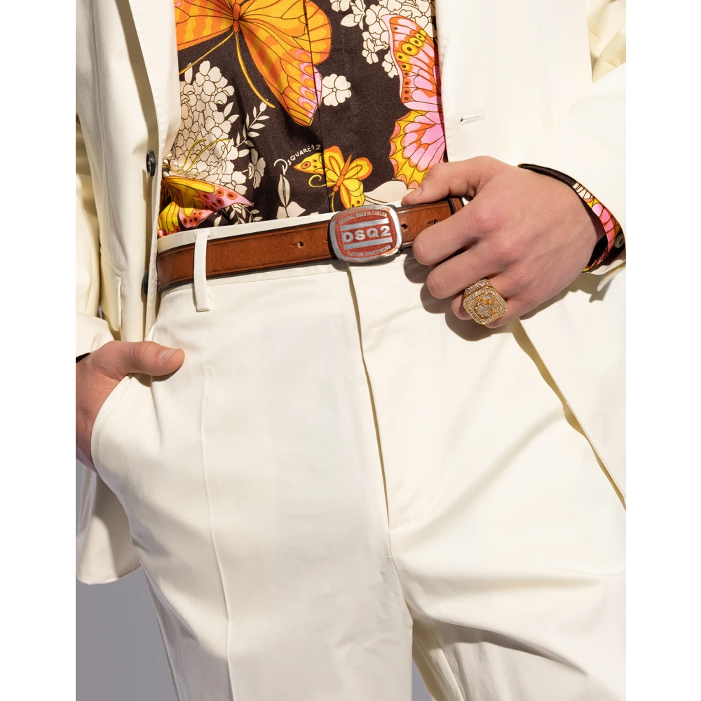 Dsquared2 Logo Gesp Riem Bruin Leer Italië Brown Heren