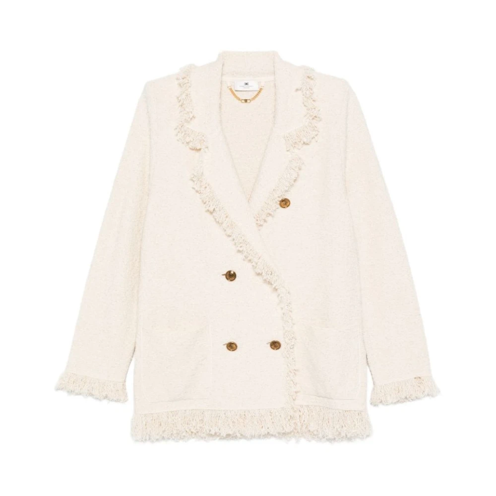 Elisabetta Franchi Yellow Bouclé Knit Jacket With Fringes - Female - Tweed Jackets - S - Jackets