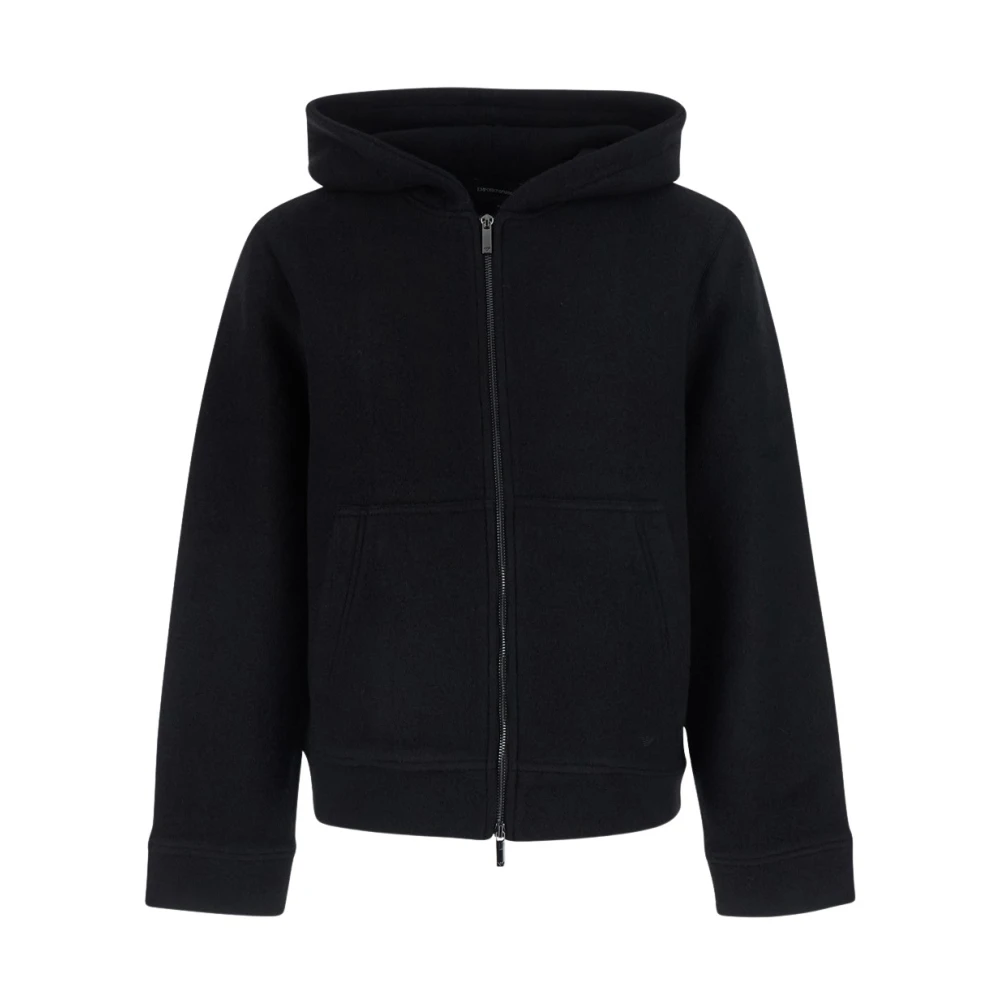 Emporio Armani Felted Wool Jacket With Collar And Long Sleeves In Black For Men - Male - Hoodies - Black - L - Sweatshirts & Hoodies - Image 1