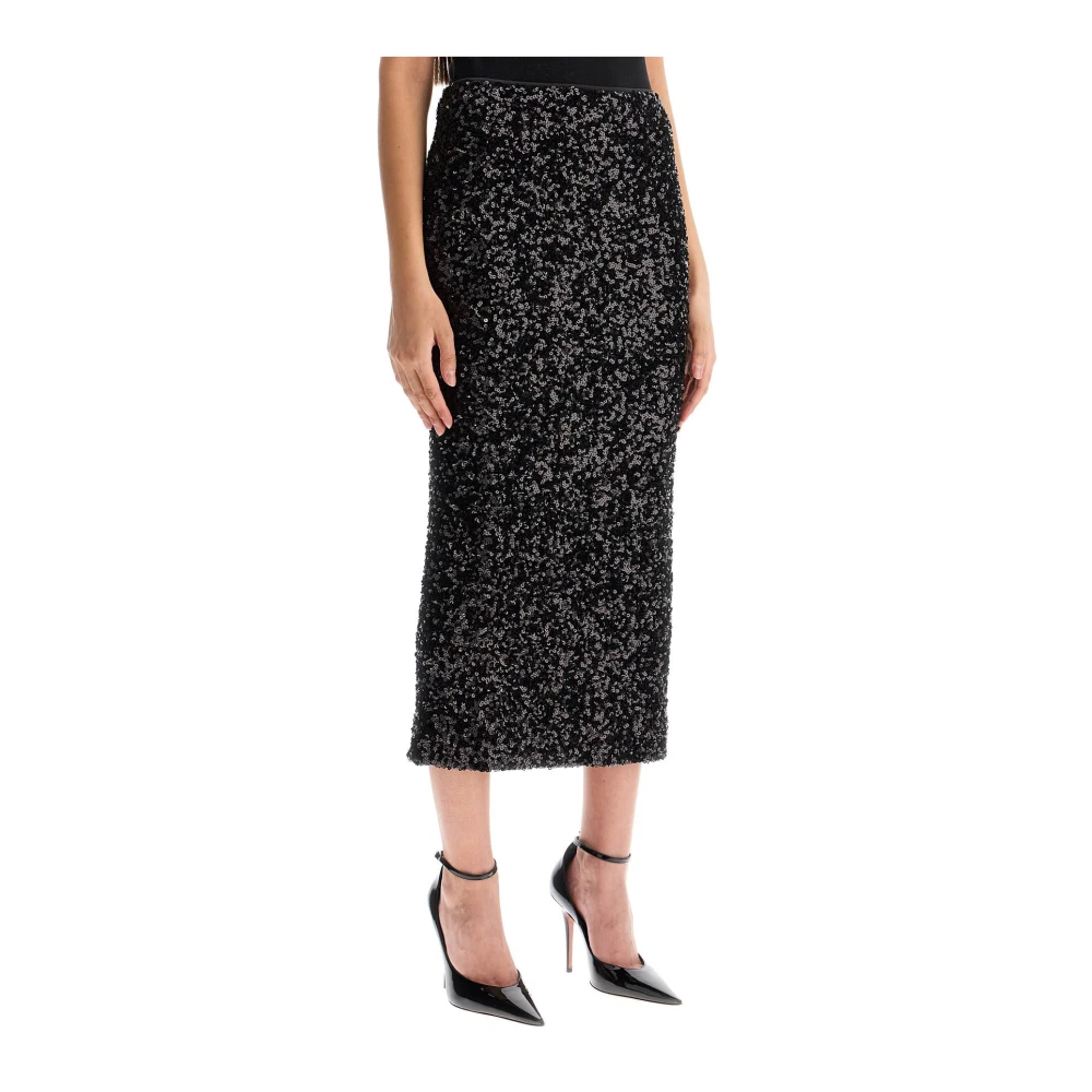 Rotate Birger Christensen Sequin Midi Rok met Achter Split Black Dames