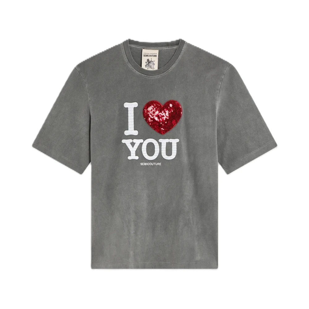 Semicouture Gray T-Shirts, Female, L, T-Shirt Martina