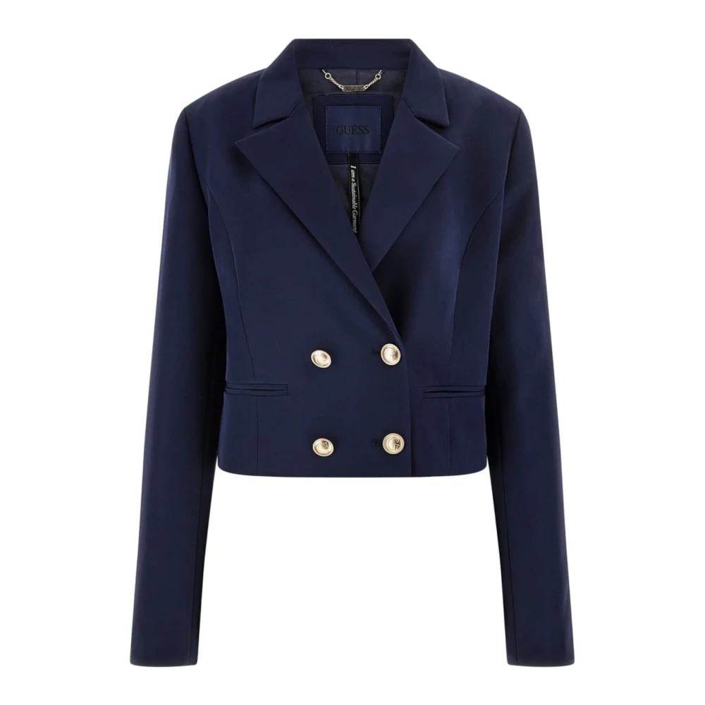 Guess Dubbelbreasted Crop Blazer in Blauw Blue Dames