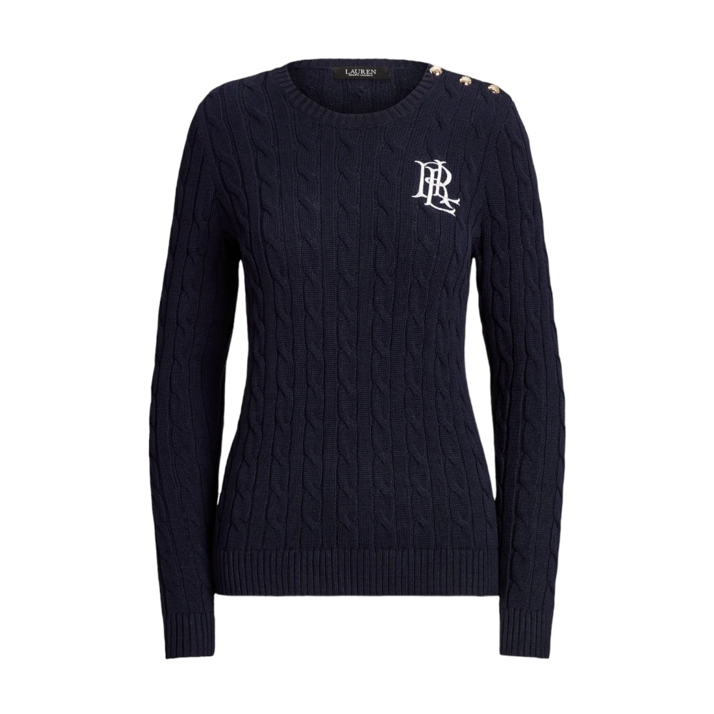 Ralph Lauren Blauwe Crew-Neck Sweater met Decoratieve Knopen Blue Dames