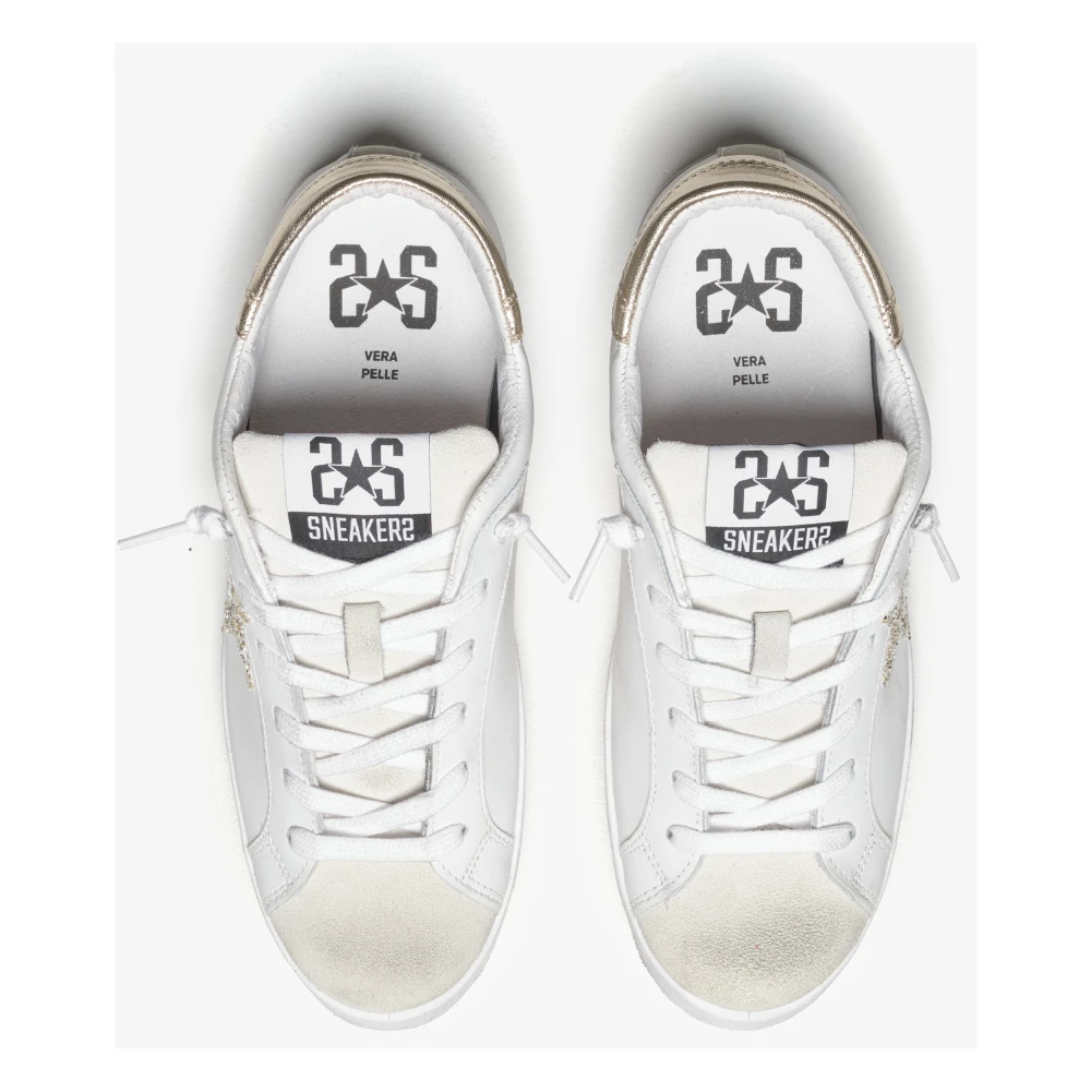 2Star Witte Leren Glitter Sneakers met Gouden Details