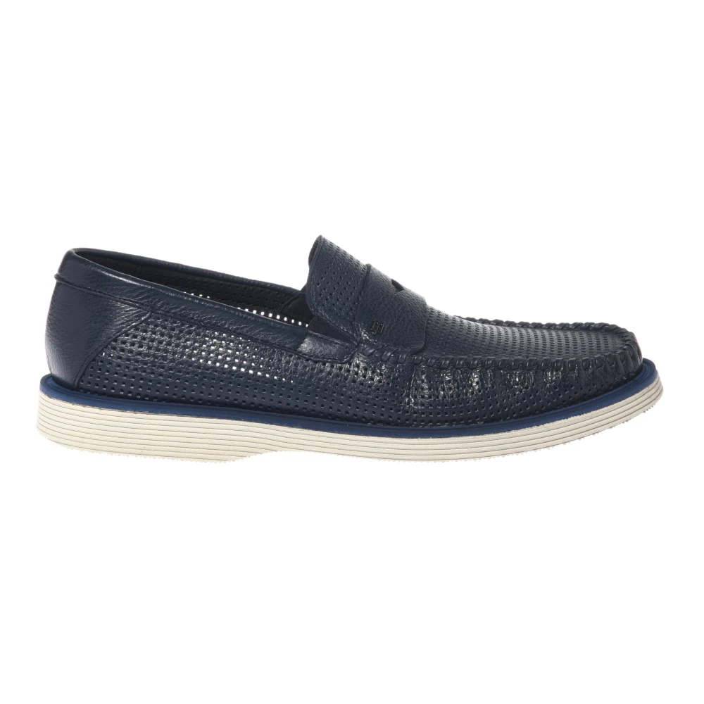 Baldinini Men's Blue Loafers, 7 Uk, Perforated Tumbled Leather Loafer