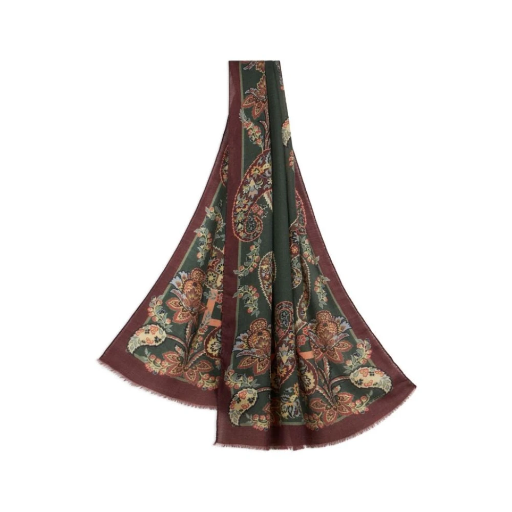 ETRO Groen Bordeaux Bloemenprint Sjaal Multicolor Dames