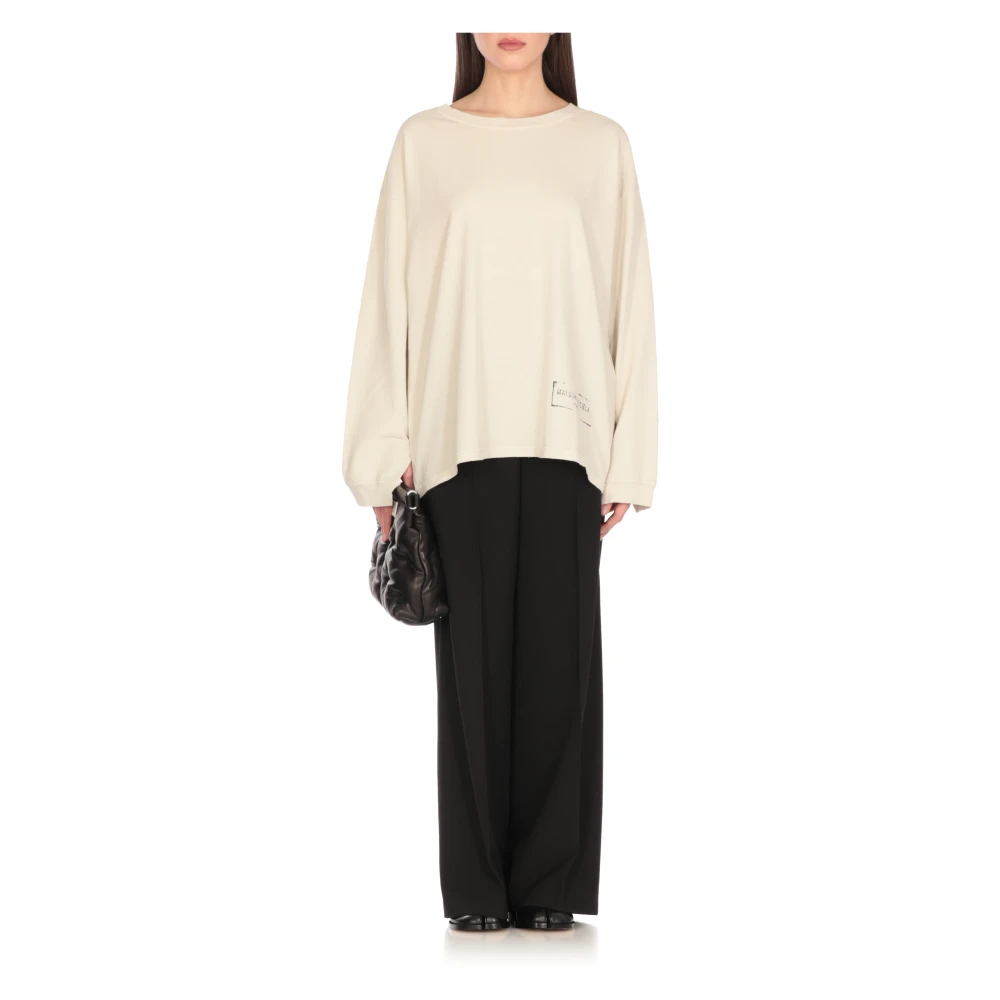 Maison Margiela Contrasterend Logo Katoenen T-shirt Ivoor Beige Dames