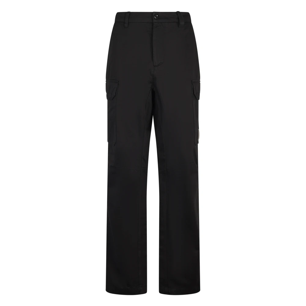 C.p. Company Men's Black Straight Trousers, M, Cotton Gabardine Loose Cargo Trousers