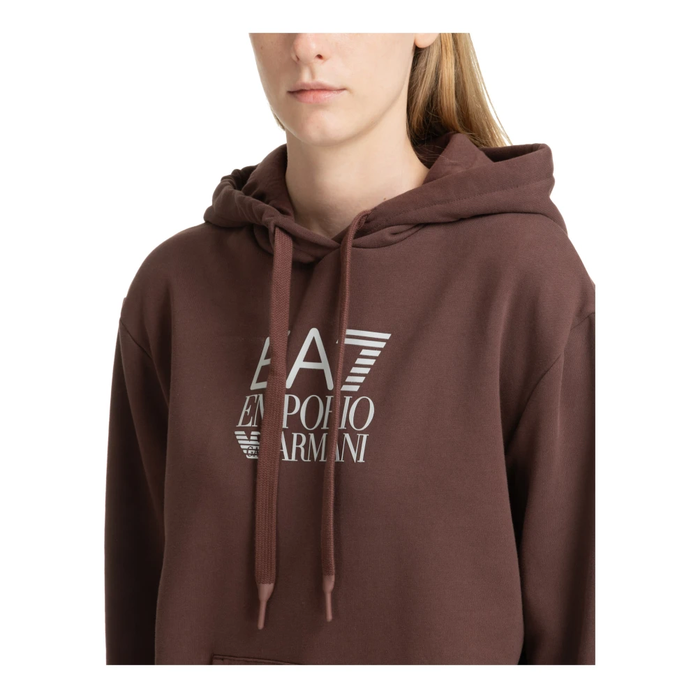 Emporio Armani EA7 Trekkoord Effen Logo Zak Hoodie Brown Dames