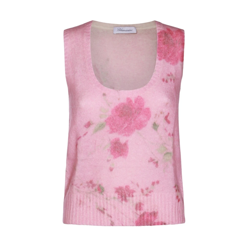 Blumarine Roze Wollen Mouwloze Geribbelde Top Pink Dames