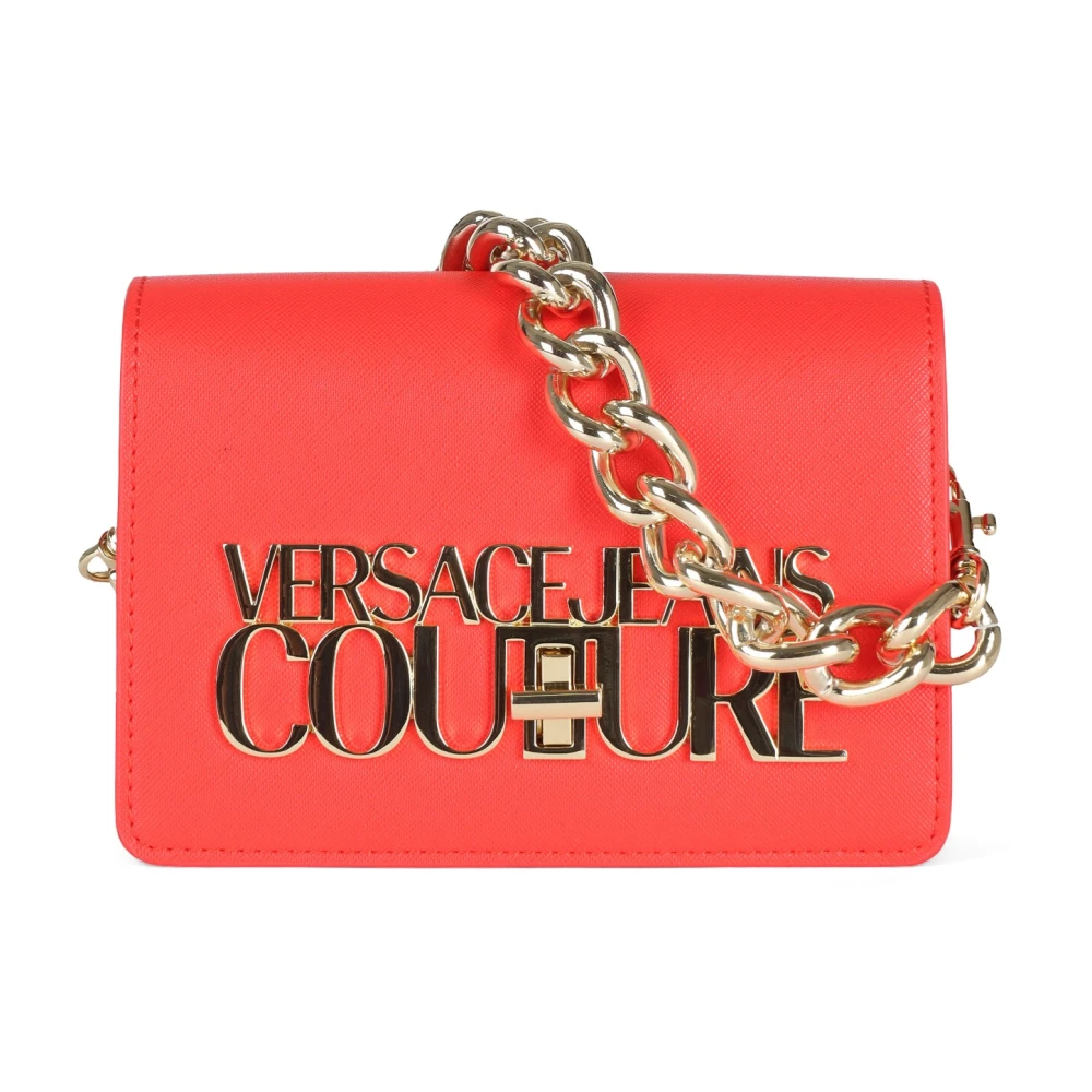 Versace Jeans Couture Saffiano Schoudertas met Logo Plaque Red Dames