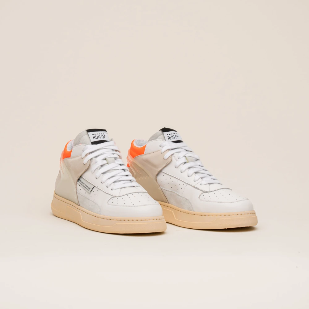 RUN OF Witte Leren Hoge Sneakers White Heren