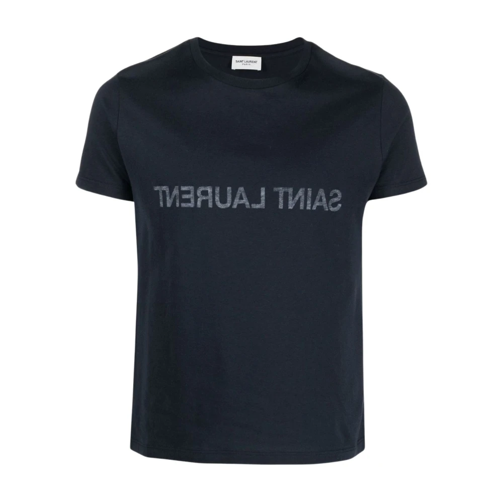 Saint Laurent Navy Blue T-shirt met logo-print Blue Heren