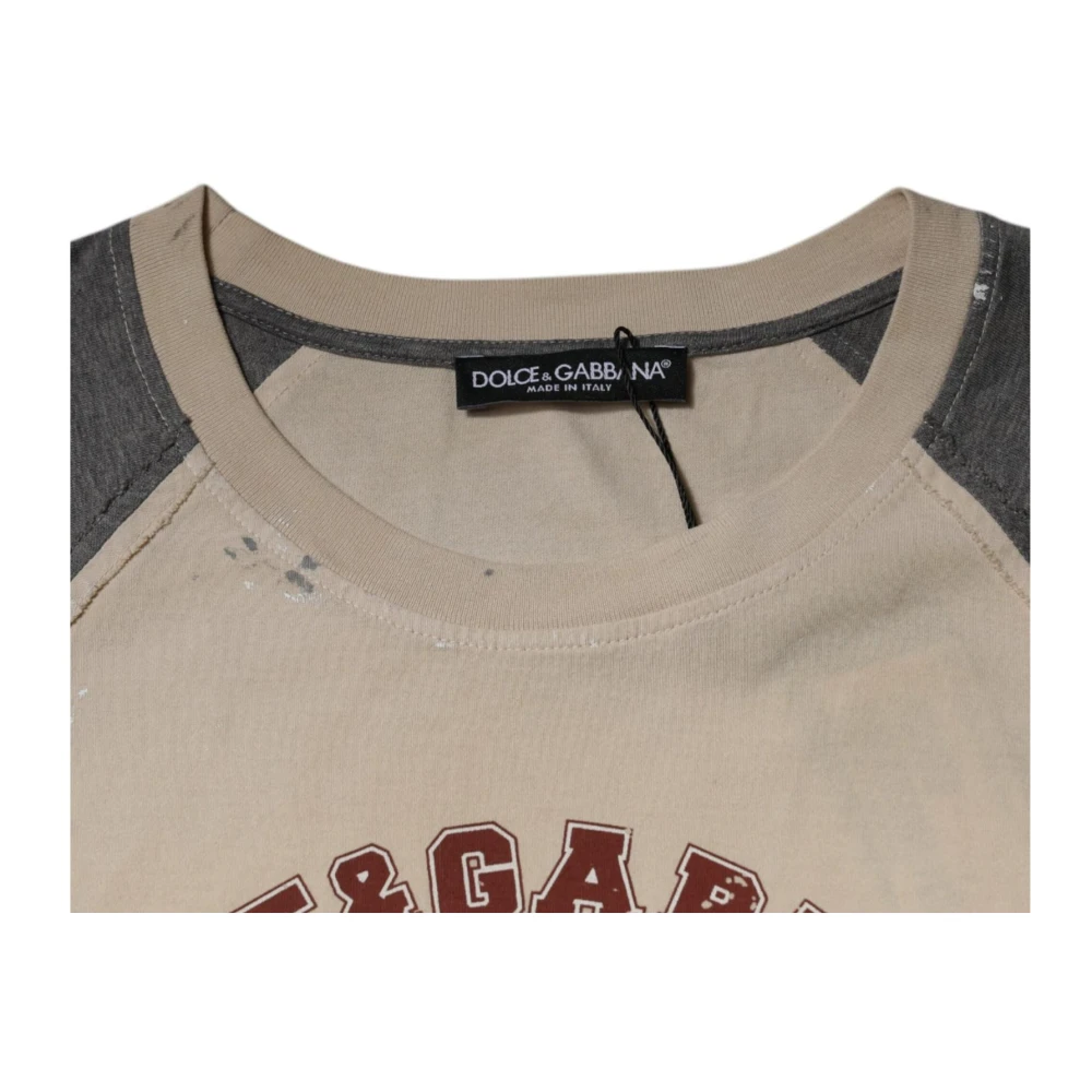 Dolce & Gabbana Beige Grijs Grafische Print Katoenen T-shirt Beige Heren