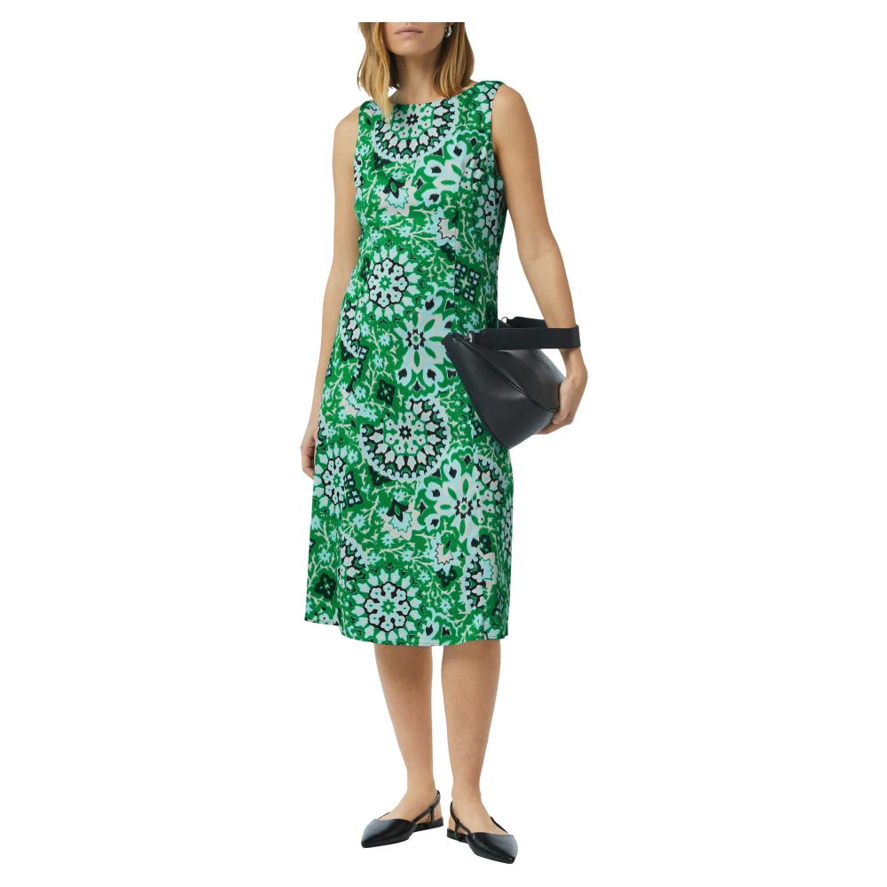 comma Gedrukte katoenmix midi-jurk Green Dames