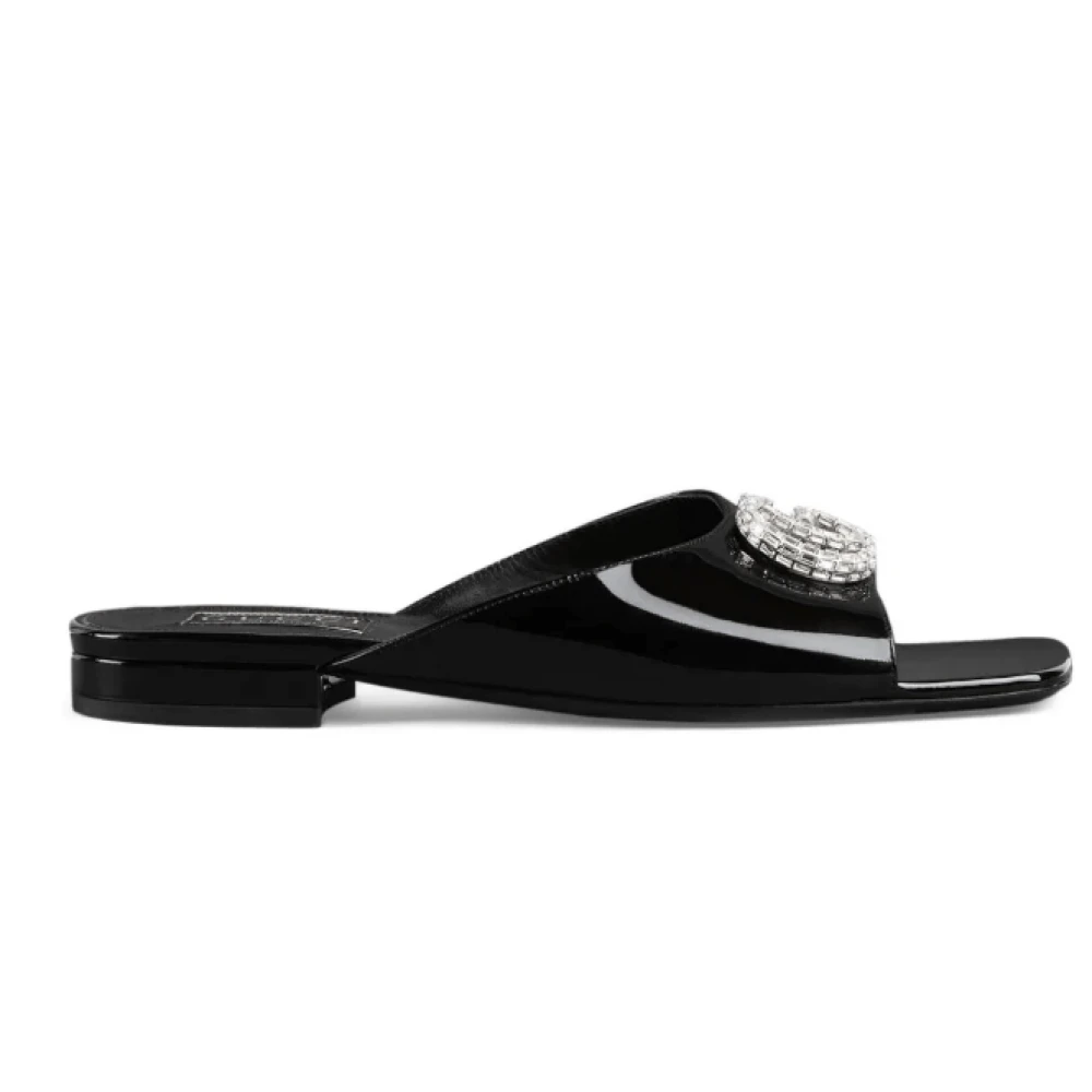 Gucci Svarta Patentläder Slides Black, Dam