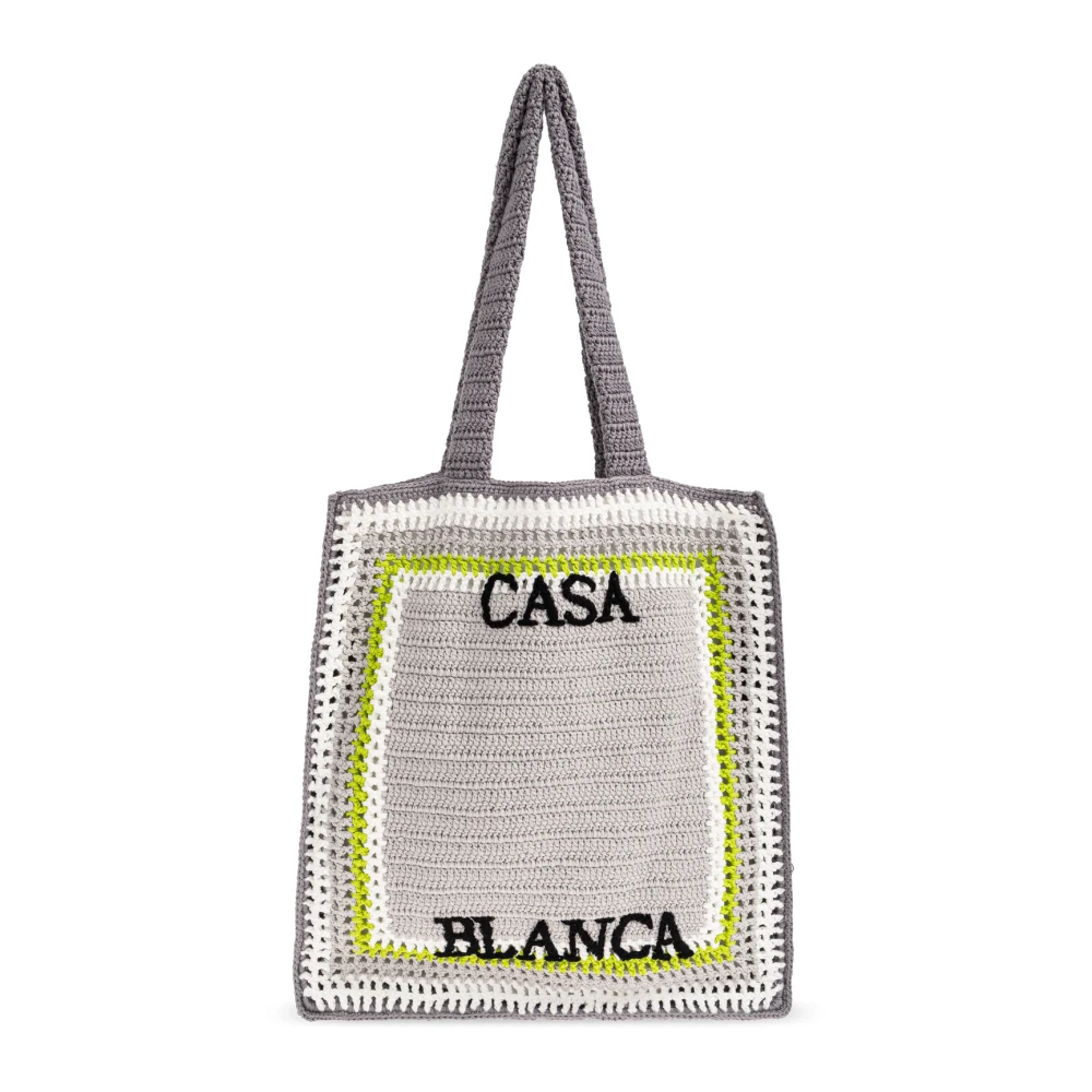 Casablanca Unisex Gray Crocheted Bag With Logo - Shopping Bags - One Size - Bags