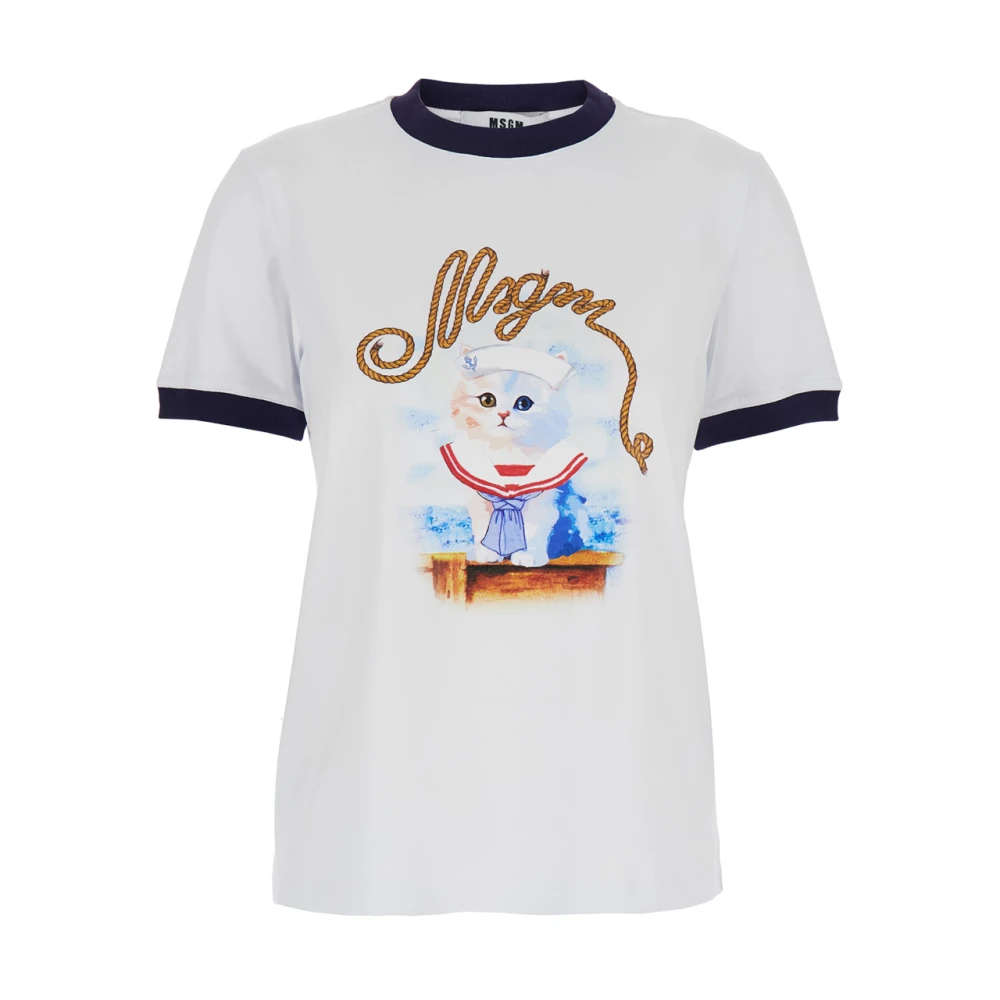 Msgm Wit Logo Print Crewneck T-Shirt Vrouw White Dames