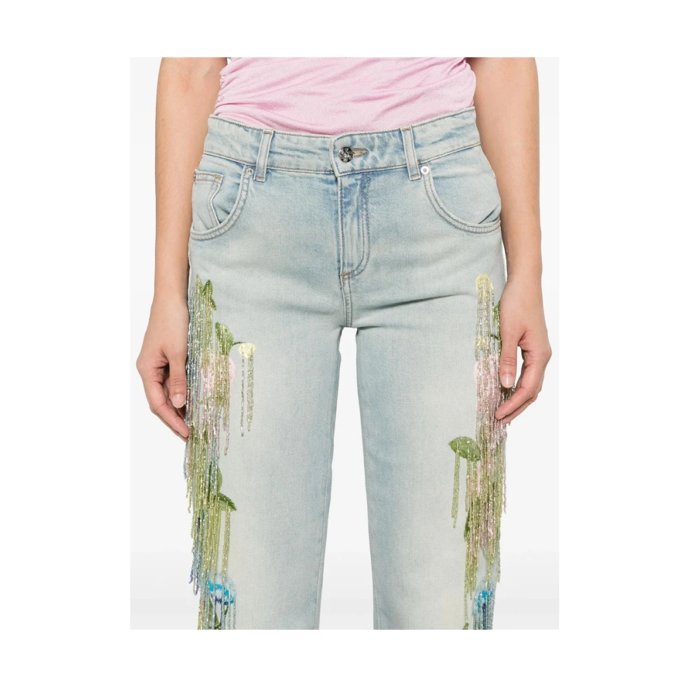Blumarine Lichtblauwe Bloemrijke Geborduurde Jeans Blue Dames