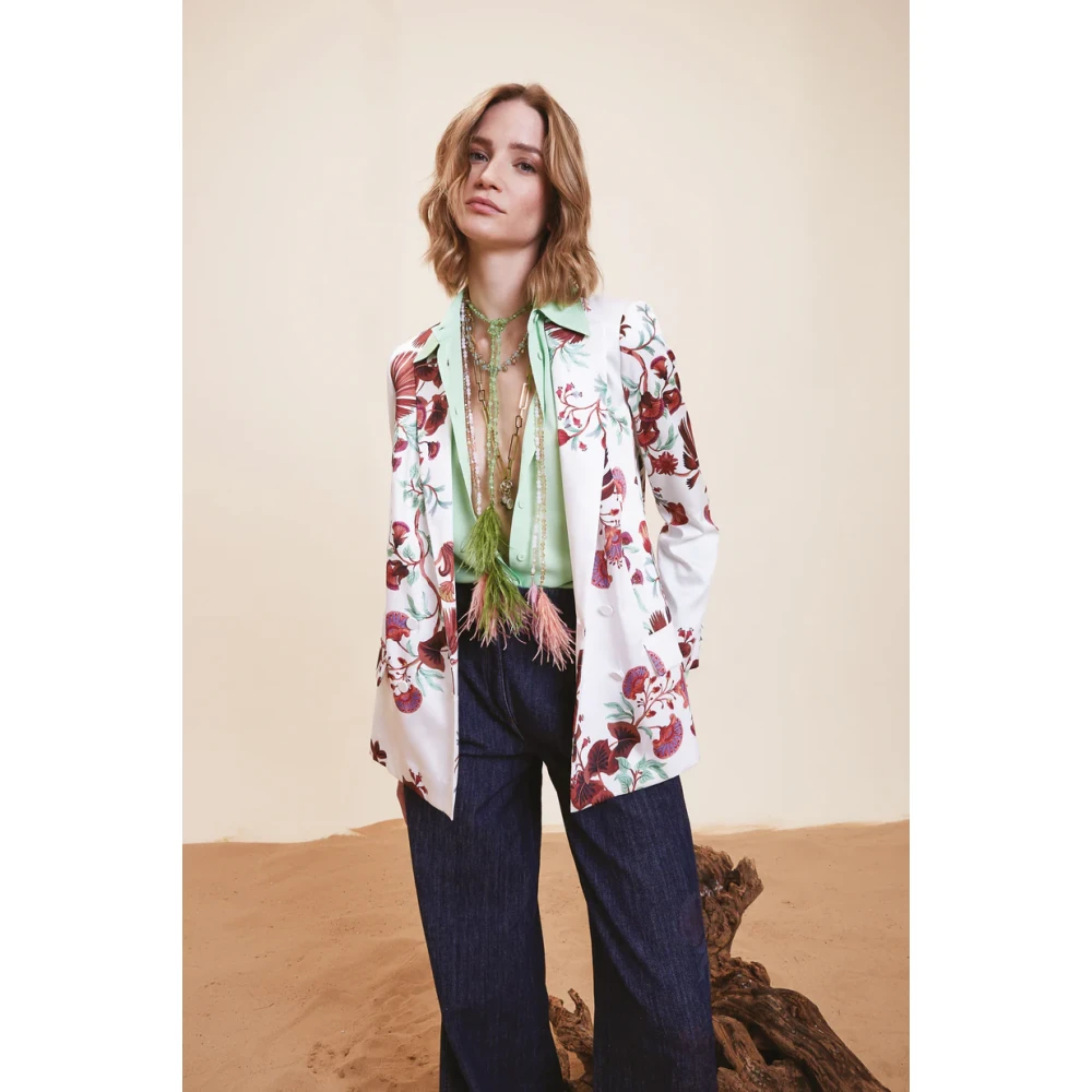 Nenette Botanische Twill Double-Breasted Jas Multicolor Dames