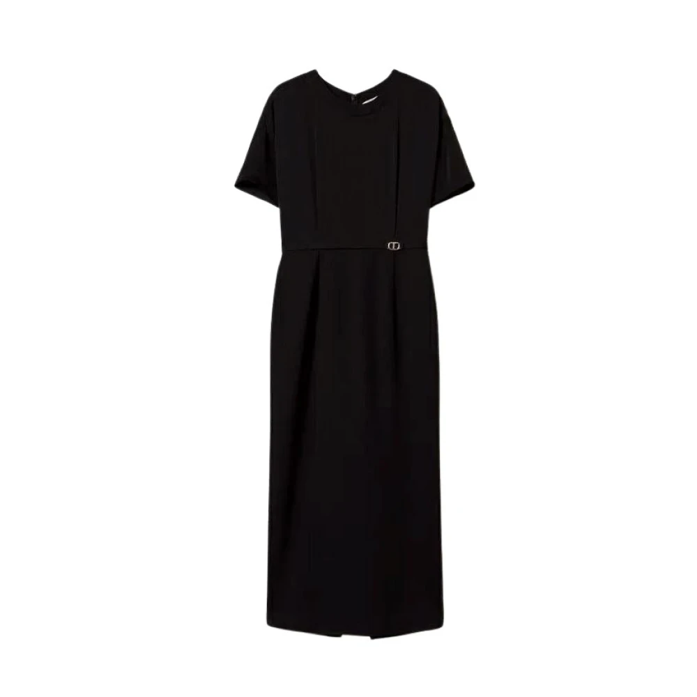 Twinset Milano Gebreide en Crêpe de Chine Jurk Black Dames