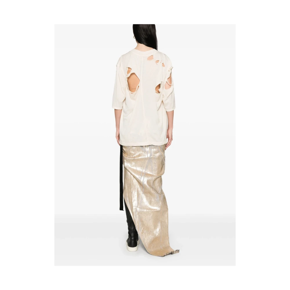 Rick Owens Versleten Crew Neck T-shirt Dark Shadow Beige Dames
