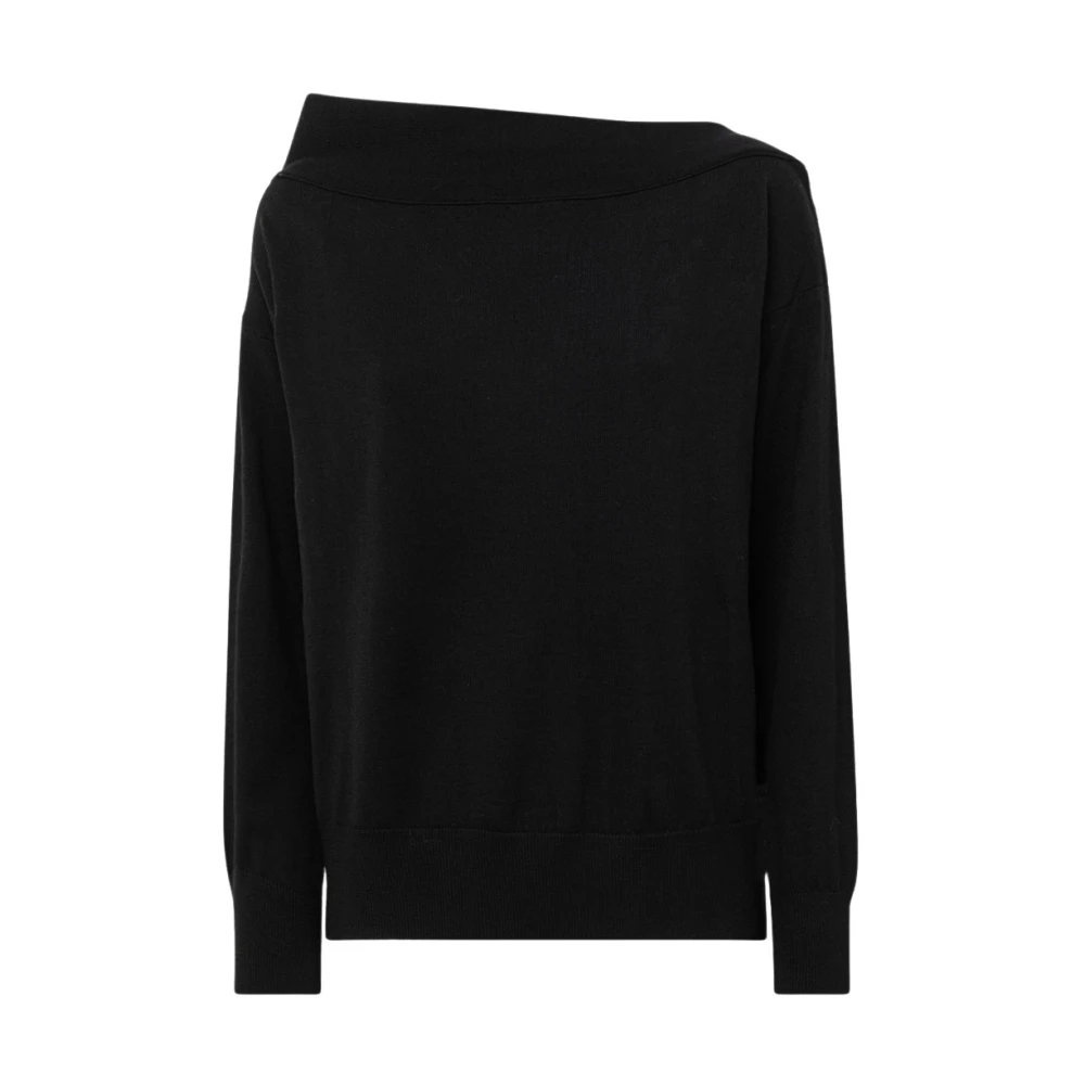Alpha Studio Asymmetrische Boothals Lange Mouw Top Black Dames