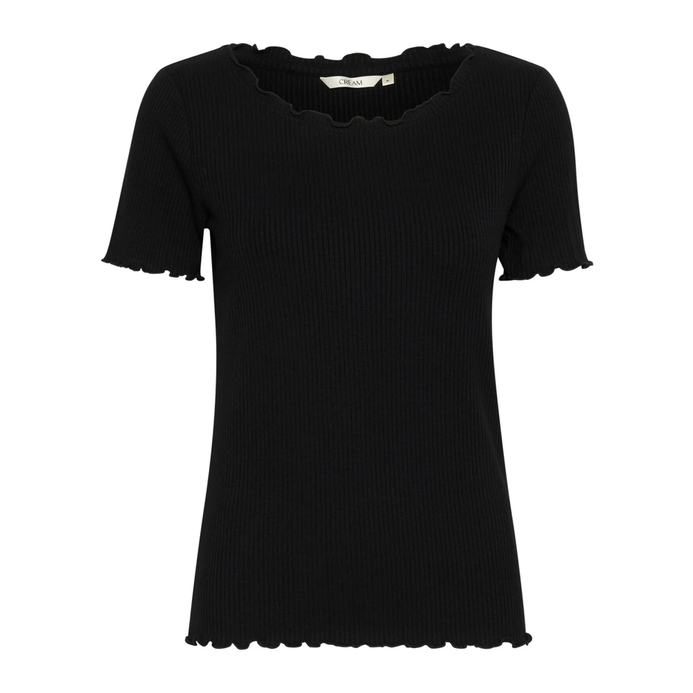 Cream Pitch Black T-shirt met Gekrulde Randen Black Dames