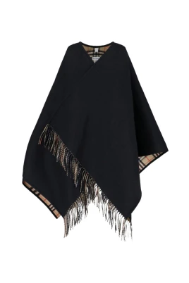 Reversibel cape i ull med rutmönster