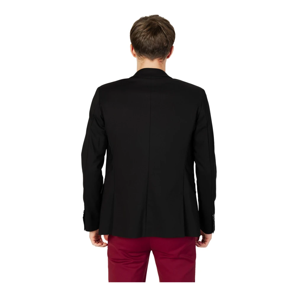 Gianni Lupo Zwarte Button-Up Blazer voor Mannen Black Heren