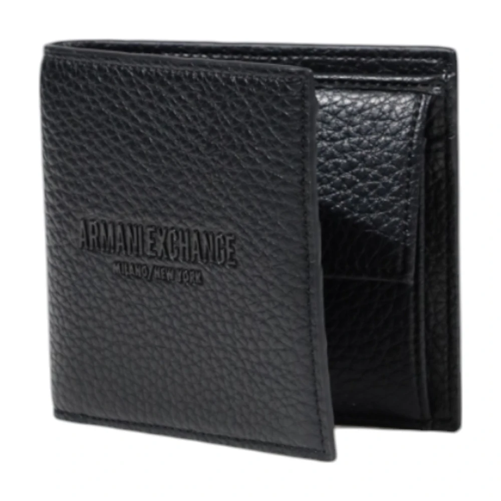 Armani Exchange Zwarte leren portemonnee met binnenzakken Black Heren