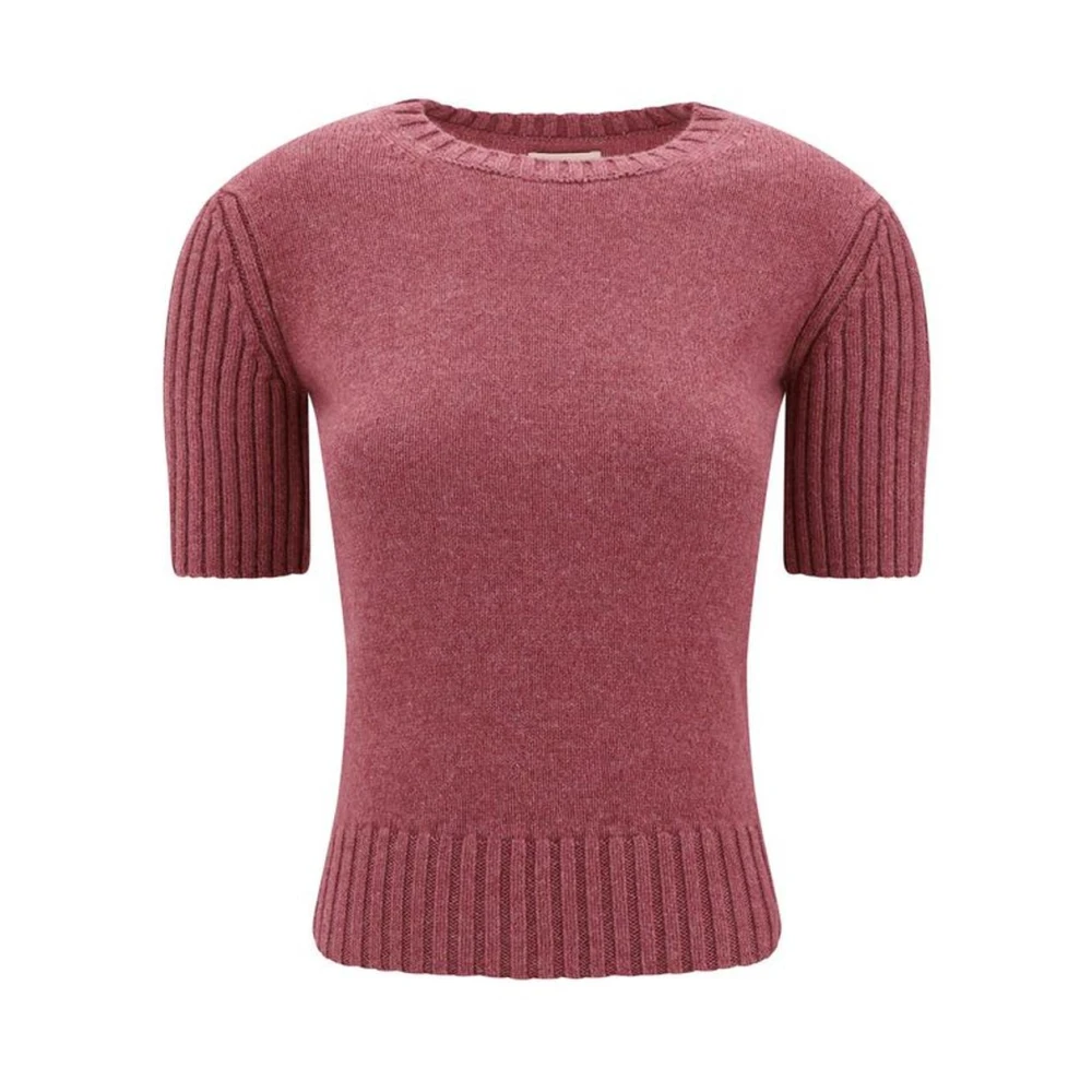Khaite Korte Mouw Cashmere Sweater met Geribbelde Ronde Hals Pink Dames