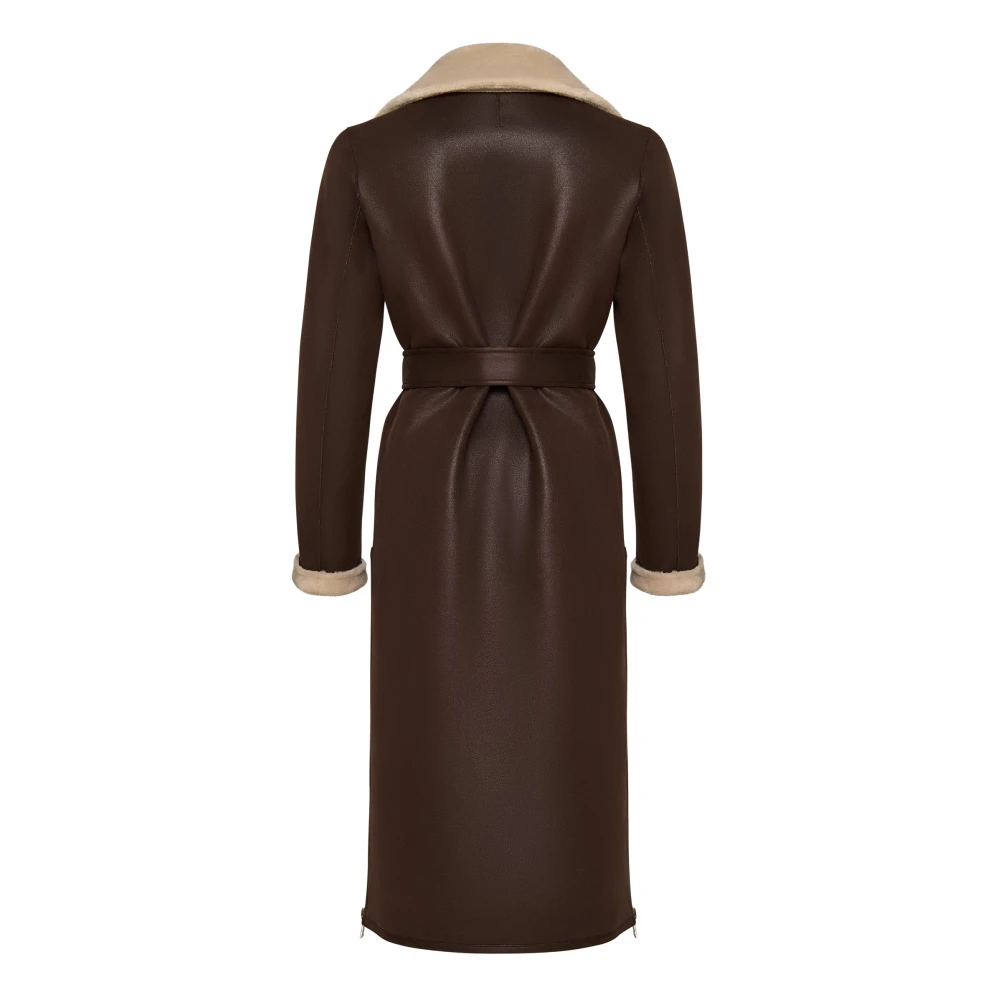 Cesare Gaspari Bruine Faux Reversible Shearling Lange Jas Brown Dames