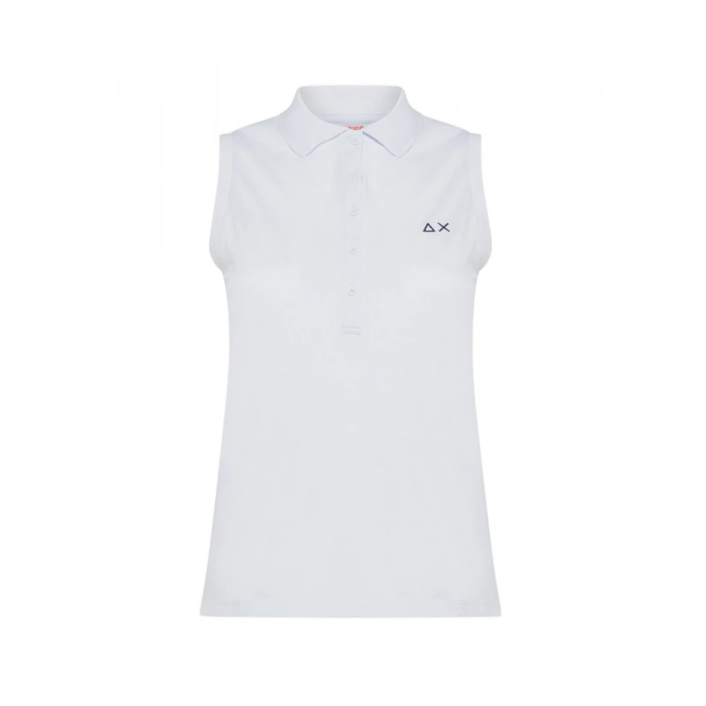 Sun68 Mouwloos Poloshirt Wit Geborduurd Logo White Dames