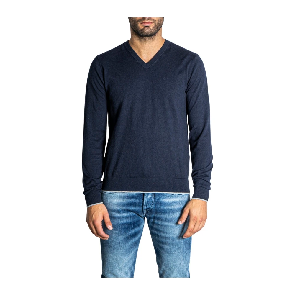 Armani Exchange Men's Blue V-Neck Knit Sweater