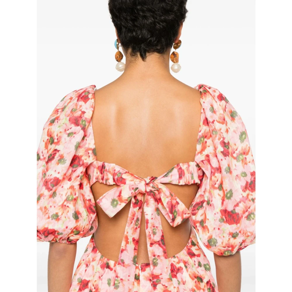 Zimmermann Roze Linnen Jurk met Blouson Mouwen Red Dames