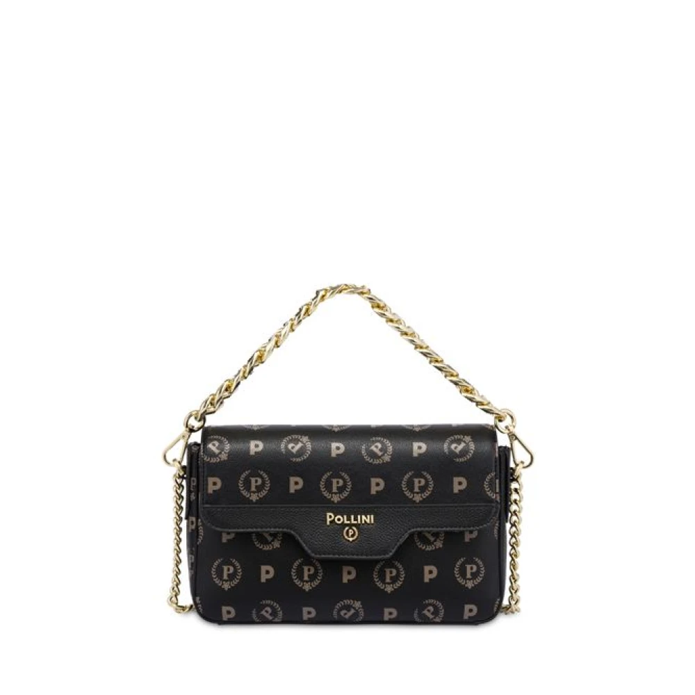 Pollini Women's Black Cross Body Bags, One Size, Logo Flap Crossbody Bag