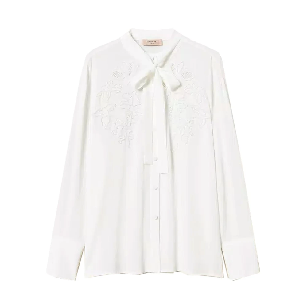 Twinset Women's White Embroidered Viscose Shirt - Shirts - 2XL - Blouses & Shirts