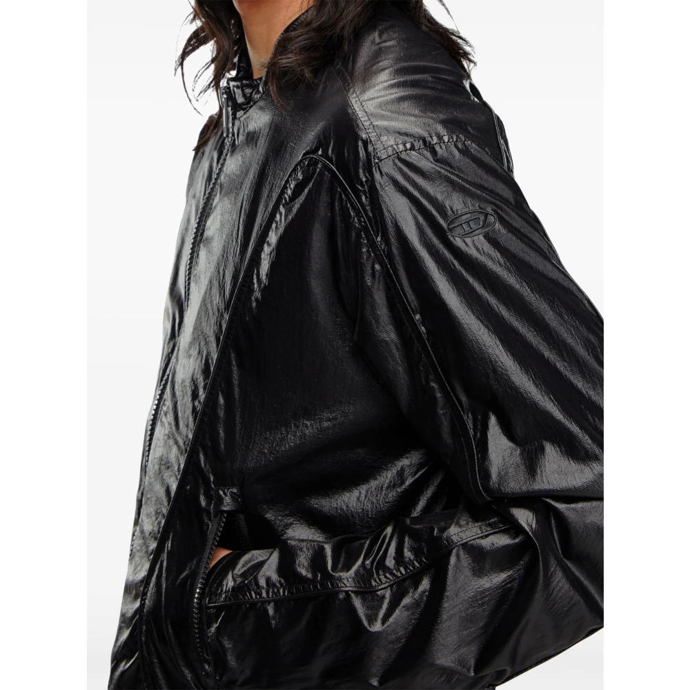 Diesel Zwarte Bikerjas met Coatingseffect Black Heren
