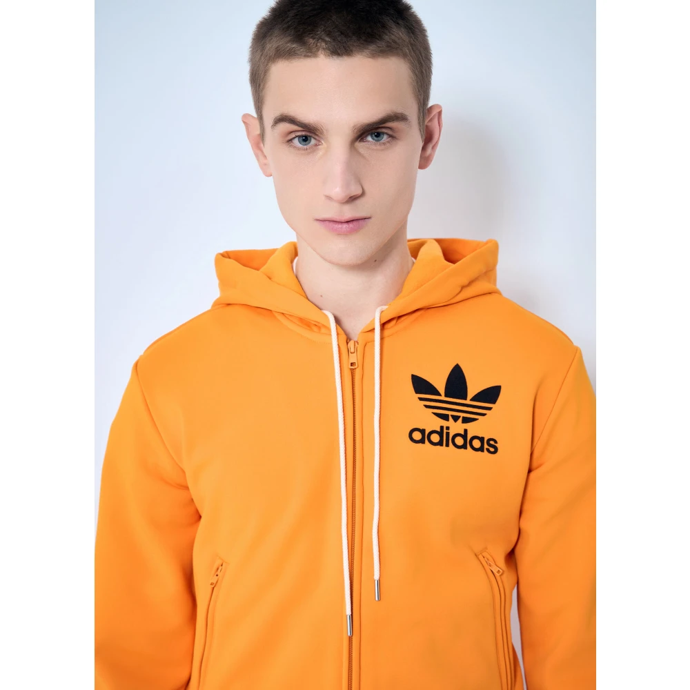 Adidas Logo Zip-Up Hoodie Sweatshirt Orange Heren
