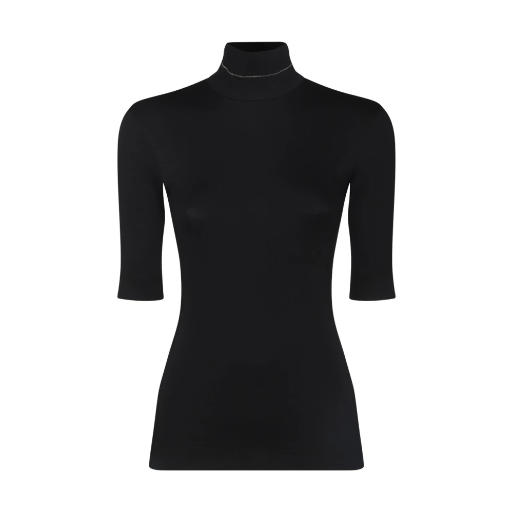 BRUNELLO CUCINELLI Zwarte katoenen T-shirt met ritssluiting Black Dames